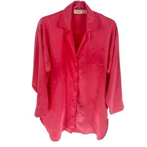 Victoria's Secret Gold Label Pajama Shirt Womens S Pink Nightshirt Pearl Button
